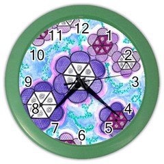 Hexagonal Flowers Color Wall Clock by okhismakingart