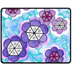 Hexagonal Flowers Fleece Blanket (medium)  by okhismakingart