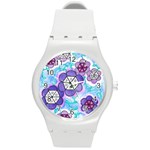 Hexagonal Flowers Round Plastic Sport Watch (M) Front