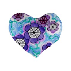 Hexagonal Flowers Standard 16  Premium Flano Heart Shape Cushions by okhismakingart