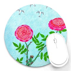 Roses And Seagulls Round Mousepads by okhismakingart