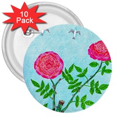 Roses And Seagulls 3  Buttons (10 Pack)  by okhismakingart