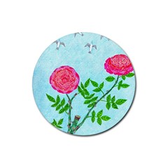 Roses And Seagulls Rubber Round Coaster (4 Pack)  by okhismakingart