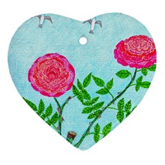 Roses And Seagulls Heart Ornament (two Sides) by okhismakingart