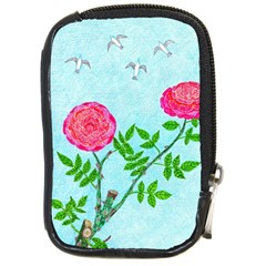 Roses And Seagulls Compact Camera Leather Case by okhismakingart