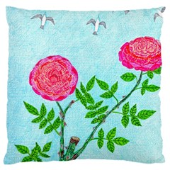 Roses And Seagulls Large Cushion Case (two Sides) by okhismakingart