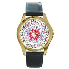 Flaming Sun Abstract Round Gold Metal Watch by okhismakingart