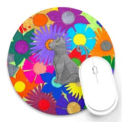 Floral Cat Round Mousepads by okhismakingart