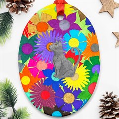 Floral Cat Ornament (oval) by okhismakingart