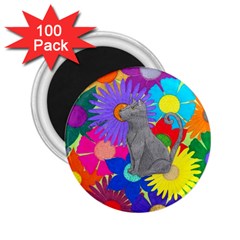 Floral Cat 2 25  Magnets (100 Pack)  by okhismakingart