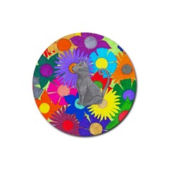 Floral Cat Rubber Round Coaster (4 Pack)  by okhismakingart