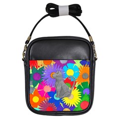 Floral Cat Girls Sling Bag by okhismakingart