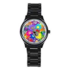 Floral Cat Stainless Steel Round Watch by okhismakingart