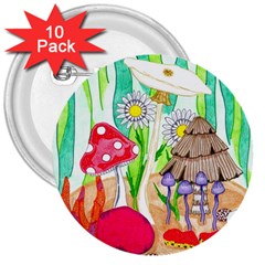 Iguana And Mushrooms 3  Buttons (10 Pack)  by okhismakingart