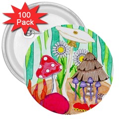 Iguana And Mushrooms 3  Buttons (100 Pack)  by okhismakingart