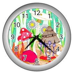 Iguana And Mushrooms Wall Clock (silver) by okhismakingart