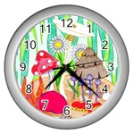 Iguana and Mushrooms Wall Clock (Silver) Front