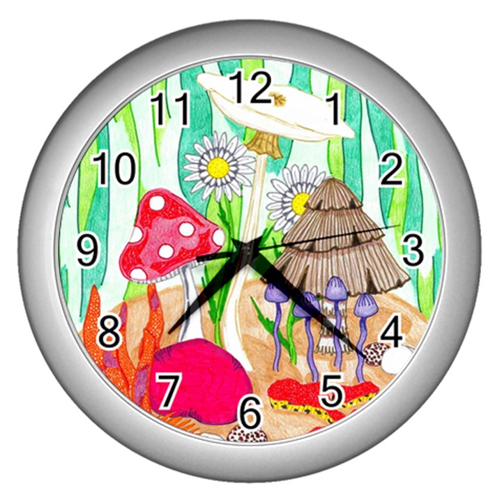 Iguana and Mushrooms Wall Clock (Silver)