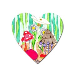 Iguana And Mushrooms Heart Magnet by okhismakingart