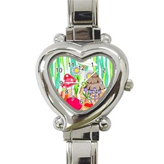 Iguana And Mushrooms Heart Italian Charm Watch by okhismakingart