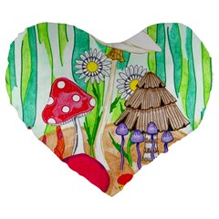 Iguana And Mushrooms Large 19  Premium Heart Shape Cushions by okhismakingart