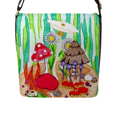 Iguana And Mushrooms Flap Closure Messenger Bag (l) by okhismakingart