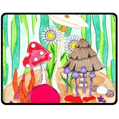 Iguana And Mushrooms Double Sided Fleece Blanket (medium)  by okhismakingart