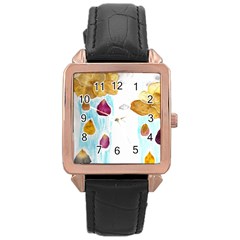 Rose Petal Shower Rose Gold Leather Watch  by okhismakingart