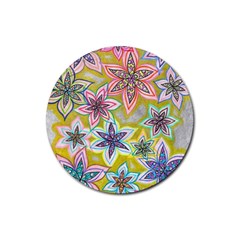 Bubble Flowers Rubber Round Coaster (4 Pack)  by okhismakingart