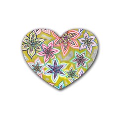 Bubble Flowers Rubber Coaster (heart)  by okhismakingart