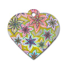 Bubble Flowers Dog Tag Heart (one Side) by okhismakingart