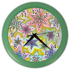 Bubble Flowers Color Wall Clock by okhismakingart