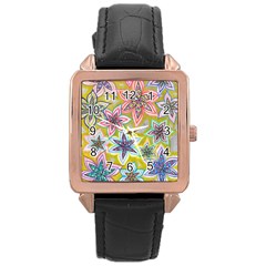 Bubble Flowers Rose Gold Leather Watch  by okhismakingart