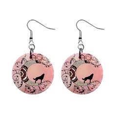 Wonderful Mandala Moon With Wolf Mini Button Earrings by FantasyWorld7