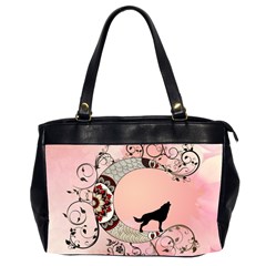 Wonderful Mandala Moon With Wolf Oversize Office Handbag (2 Sides) by FantasyWorld7