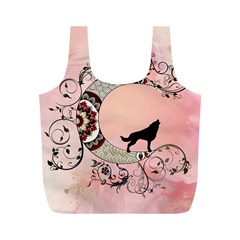 Wonderful Mandala Moon With Wolf Full Print Recycle Bag (m) by FantasyWorld7