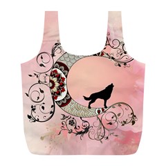 Wonderful Mandala Moon With Wolf Full Print Recycle Bag (l) by FantasyWorld7