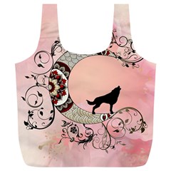 Wonderful Mandala Moon With Wolf Full Print Recycle Bag (xl) by FantasyWorld7