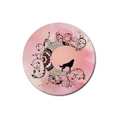 Wonderful Mandala Moon With Wolf Rubber Round Coaster (4 Pack)  by FantasyWorld7