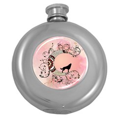 Wonderful Mandala Moon With Wolf Round Hip Flask (5 Oz) by FantasyWorld7