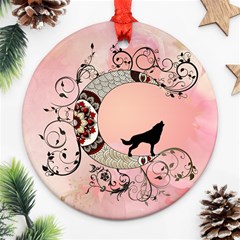 Wonderful Mandala Moon With Wolf Round Ornament (two Sides) by FantasyWorld7