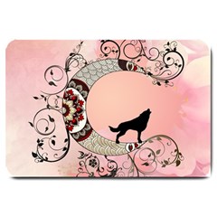 Wonderful Mandala Moon With Wolf Large Doormat  by FantasyWorld7