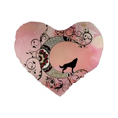 Wonderful Mandala Moon With Wolf Standard 16  Premium Flano Heart Shape Cushions by FantasyWorld7