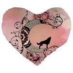 Wonderful Mandala Moon With Wolf Large 19  Premium Flano Heart Shape Cushions Front