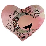 Wonderful Mandala Moon With Wolf Large 19  Premium Flano Heart Shape Cushions Back