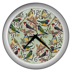 Vintage Birds Wall Clock (silver) by Valentinaart