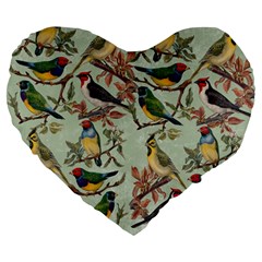 Vintage Birds Large 19  Premium Flano Heart Shape Cushions by Valentinaart