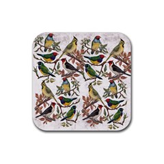 Vintage Birds Rubber Coaster (square)  by Valentinaart