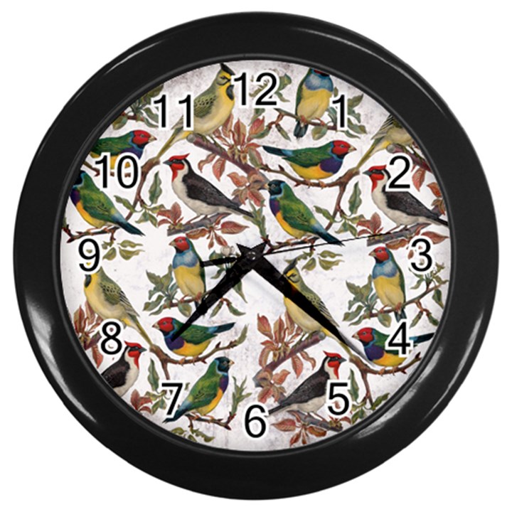 Vintage Birds Wall Clock (Black)