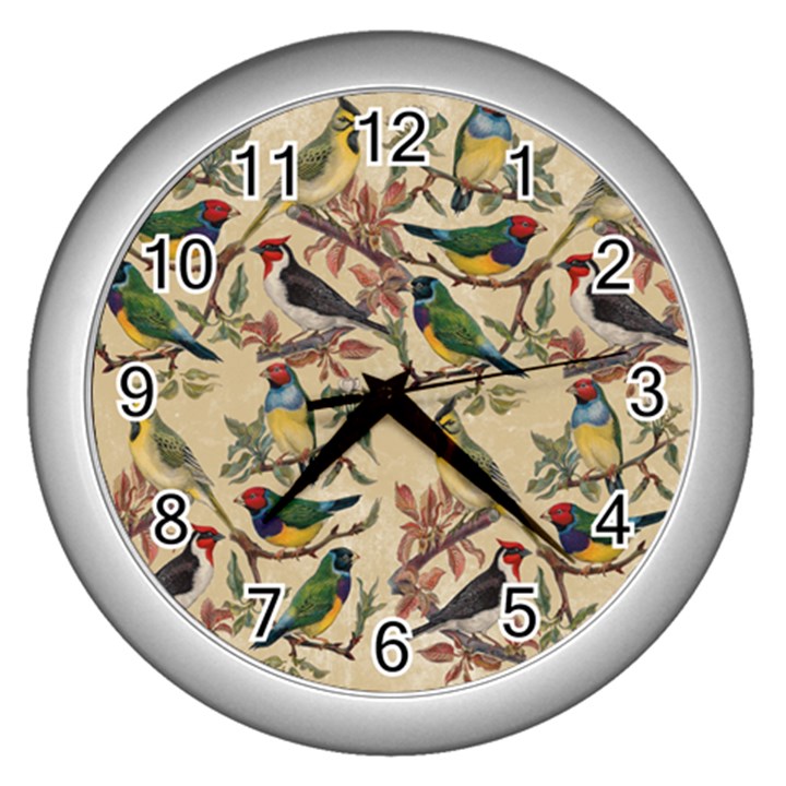 Vintage Birds Wall Clock (Silver)